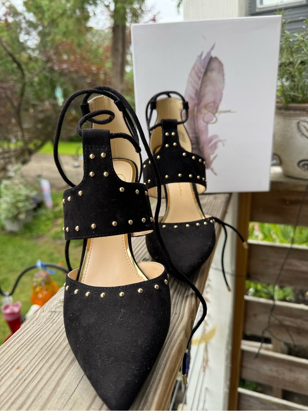 Black Studded Pointed-Toe Lace-Up Women's stilettos